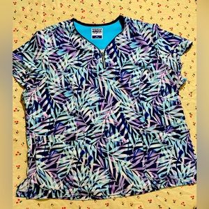 Strictly Scrubs Size XL Stretch Zipper Scrub Top Navy Purple Turquoise